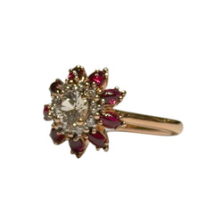 JR0477K - Light Yellow Sapphire with Cabuchon Ruby & Diamond Ring Set in 18K Rose Gold Setting