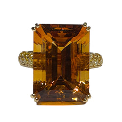JR0479K - Citrine with Pave Yellow Sapphire Ring Set in 18K Gold Setting