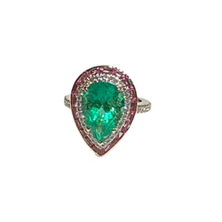 JR0043K - Emerald, Pink Sapphire and Diamond Ring in 18k Gold