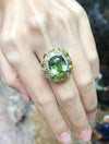 SJ1238 - Cushion Cut Peridot, Yellow Sapphire with Diamond Ring in 18 Karat White Gold