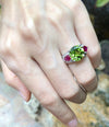 SJ6145 - Peridot with Ruby and Diamond Ring Set in 18 Karat White Gold Settings