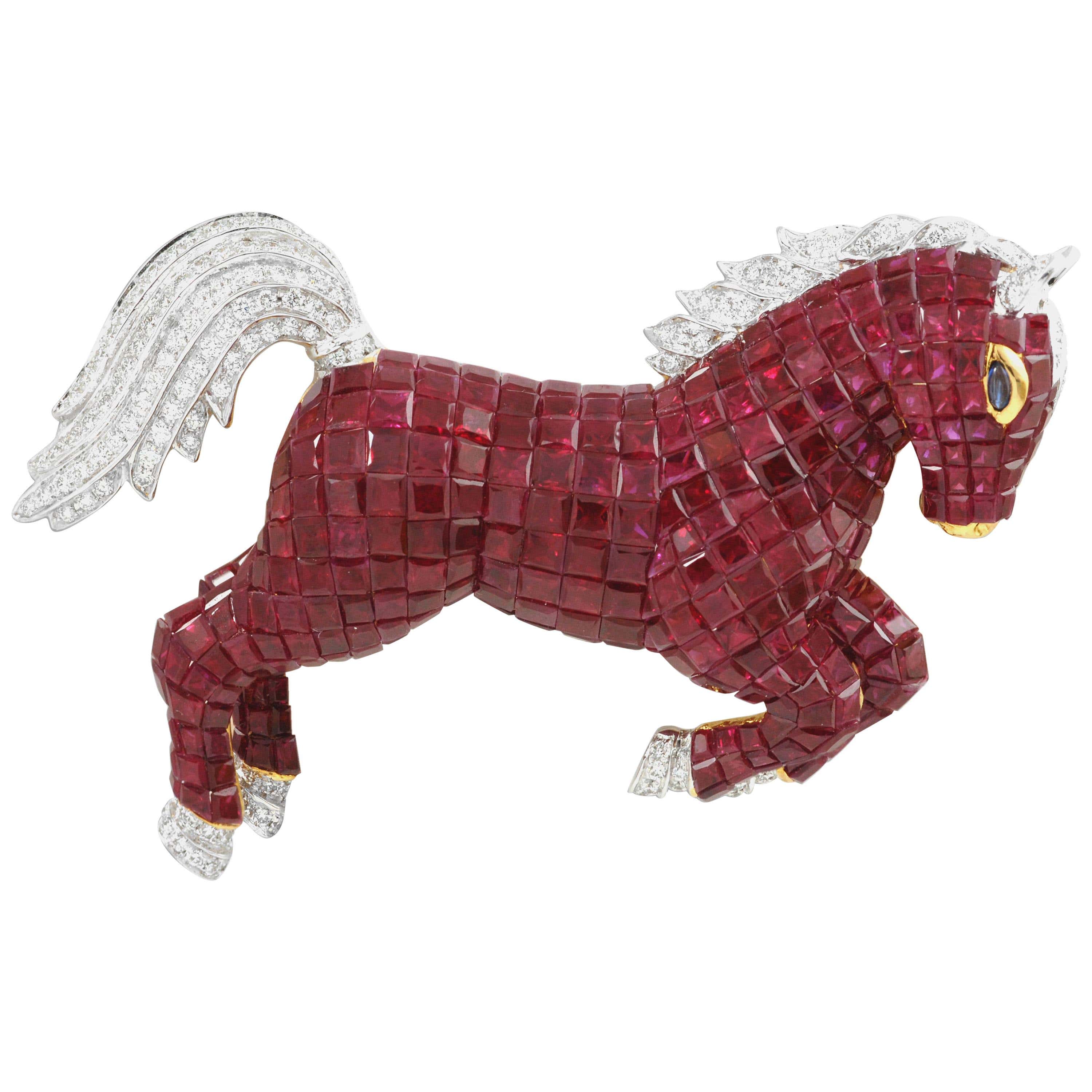 JPHorse - Invisible Setting Ruby, Blue Sapphire & Diamond