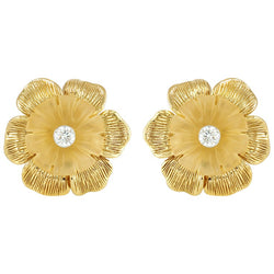 SJ3123 - Carve Quartz with Diamond Flower Earrings Set in 18 Karat Gold Settings