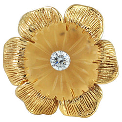 SJ2997 - Carve Quartz with Diamond Flower Rings Set in 18 Karat Gold Settings