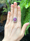 SJ6233 - Cabochon Ruby with Diamond Ring Set in 18 Karat White Gold Settings
