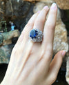 SJ1866 - Blue Sapphire with Diamond Ring Set in 18 Karat White Gold Settings