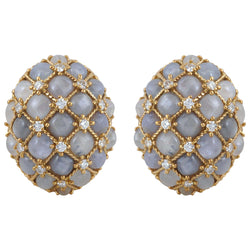 JE0932R - Star Sapphire & Diamond Earrings Set in 18 Karat Yellow Gold
