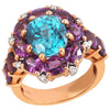 SJ3008 - Blue Zircon, Garnet with Diamond Ring Set in 18 Karat Rose Gold Settings