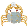 SJ6273 - Cabuchon Aquamarine with Ruby and Pearl Crab Brooch Set in 18K Gold Settings