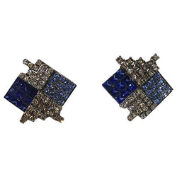 JE0363S - Blue Sapphire & Brown Diamond Earrings Set in 18 Karat White Gold Setting