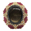 SJ2034 - Black Star Sapphire with Ruby and Brown Diamond Ring Set in 18 Karat Rose Gold