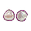 JE0550R - Fresh Water Pearl & Ruby Earrings Set in 18 Karat White Gold Setting