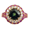 JR0356U - Round Green Sapphire with Pave Pink Sapphire & Diamond Ring Set in 18K Rose Gold