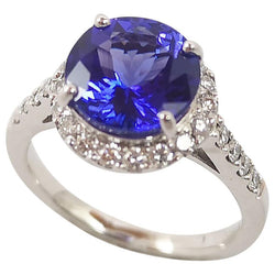 SJ2585 - Round Cut Tanzanite with Diamond Ring Set in Platinum 950 Settings