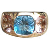 SJ2153 - Carved Aquamarine with Morganite Ring Set in 18 Karat Gold Settings