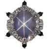SJ1855 - Blue Star Sapphire with Diamond and Black Diamond Ring in 18 Karat White Gold