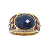 SJ2026 - Cabochon Blue Sapphire with Ruby and Diamond Ring Set in 18 Karat Gold Settings