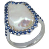 SJ2149 - Fresh Water Pearl, Blue Sapphire 1.03 Carat Ring in 18 Karat White Gold Settings