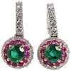 SJ6208 - Emerald with Diamond and Pink Sapphire Earrings Set in 18 Karat White Gold