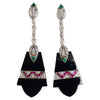 SJ2140 - Onyx with Emerald, Ruby and Diamond Earrings set in 18 Karat White Gold Settings