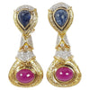 SJ1746 - Cabochon Blue Sapphire, Cabochon Ruby with Diamond Earrings Set in 18 Karat Gold