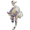 SJ2186 - Ruby, Yellow and Blue Sapphire, Tsavorite Ostrich Brooch in 18 Karat White Gold