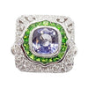 SJ1734 - Blue Sapphire with Tsavorite and Diamond Ring Set in 18 Karat White Gold Setting