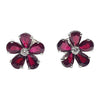 SJ2300 - Ruby with Diamond Flower Earrings Set in 18 Karat White Gold Settings