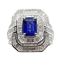 SJ2539 - Blue Sapphire with Diamond Ring Set in Platinum 950 Settings