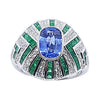 SJ6095 - Blue Sapphire with Emerald and Diamond Ring Set in 18 Karat White Gold Settings