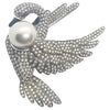 JP0554W - South Sea Pearl with Grey & Brown Diamond Swan Brooch Set 18K White Gold Setting