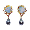 JE11516Z - Boulder Opal with Ruby, Diamond and Detachable South Sea Pearl Earrings in 18 Karat Gold