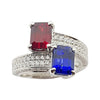 SJ1436 - Certified Blue Sapphire and Ruby with Diamond Ring Set in Platinum 950 Settings