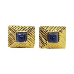 SJ1797 - Cabochon Blue Sapphire Cufflinks Set in 18 Karat Gold Settings