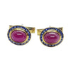 SJ6158 - Cabochon Ruby with Blue Sapphire Cufflinks Set in 18 Karat Gold Settings