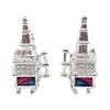 SJ1372 - Blue Sapphire, Ruby and Diamond Oil-Rig Cufflinks Set in 18 Karat White Gold