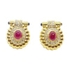 SJ1606 - Cabochon Ruby with Diamond and Cabochon Blue Sapphire Earrings in 18 Karat Gold