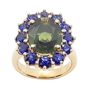 SJ1577 - Green Sapphire with Blue Sapphire Ring Set in 18 Karat Rose Gold Settings