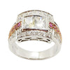SJ1550 - White Sapphire with Pink Sapphire and Diamond Ring Set in 18 Karat White Gold