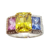 SJ1636 - Blue Sapphire, Pink Sapphire, Yellow Sapphire Ring Set in 18 Karat White Gold