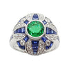 SJ1606 - Emerald with Blue Sapphire and Diamond Ring Set in 18 Karat White Gold Settings