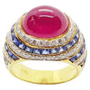 SJ1486 - Cabochon Ruby with Blue Sapphire and Diamond Ring Set in 18 Karat Gold Settings