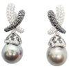 JE0365R - Tahitian South Sea Pearl & Black and White Diamond Detachable Earrings in 18K White Gold