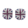 SJ1613 - Ruby, Blue Sapphire and Diamond British Flag Earrings in 18 Karat White Gold