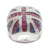 SJ1790 - Blue Sapphire, Ruby and Diamond British Flag Ring in 18 Karat White Gold