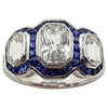 SJ1508 - White Sapphire with Blue Sapphire and Diamond Ring Set in 18 Karat White Gold