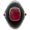 SJ1566 - Ruby, Onyx, Cabochon Ruby with Diamond Ring Set in 18 Karat White Gold Settings