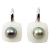 JE0775W - Tahitian South Sea Pearl With White Agate Earrings Set in 18 Karat White Gold Setting