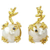 SJ1414 - Mabe Pearl with Blue Sapphire Earrings Set in 18 Karat Gold Settings