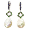SJ2745 - Pearl with Tsavorite and Blue Sapphire Earrings Set in 18 Karat White Gold